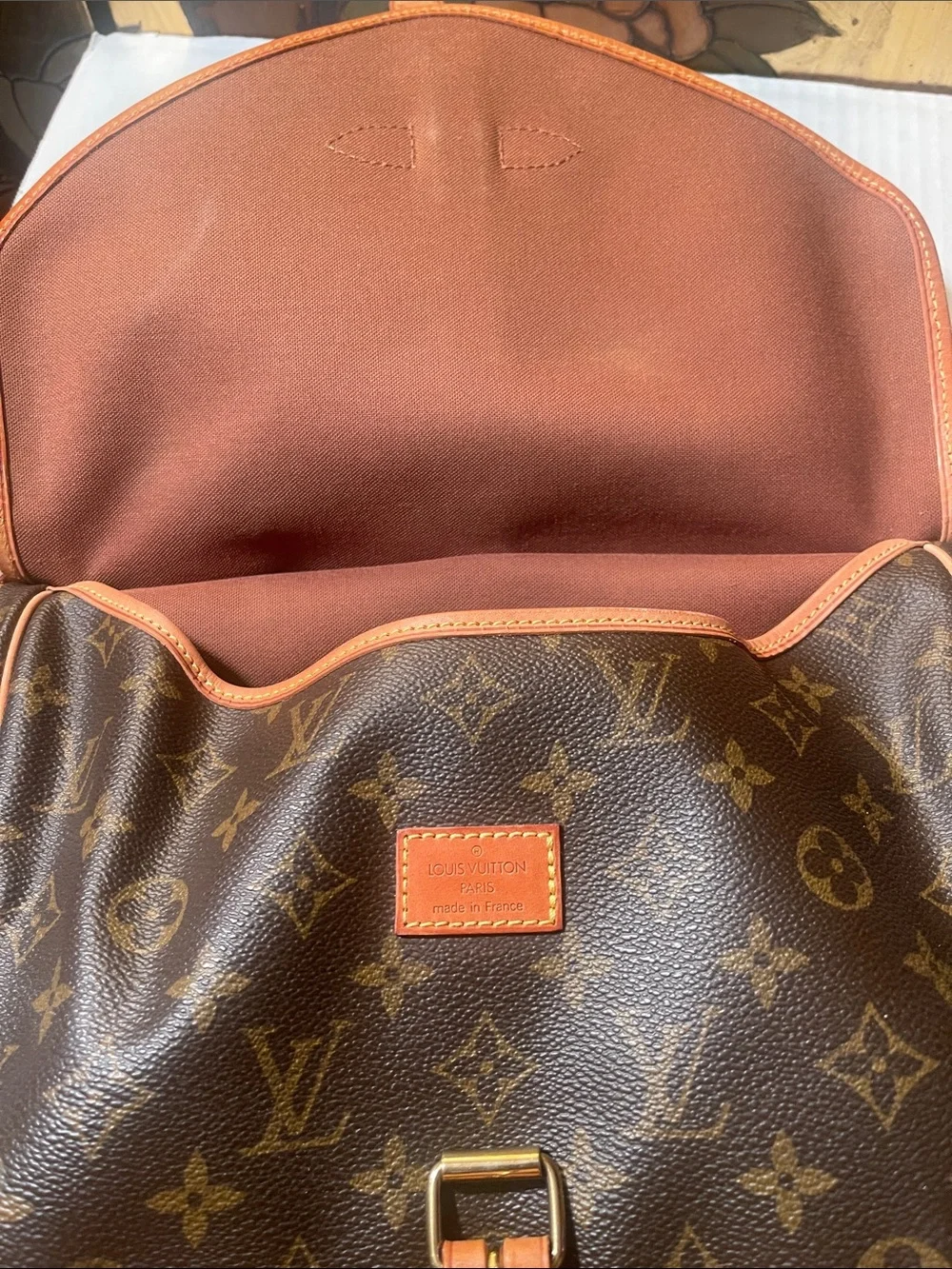 Louis Vuitton Brown Monogram Canvas Crossbody with Tan Leather Strap